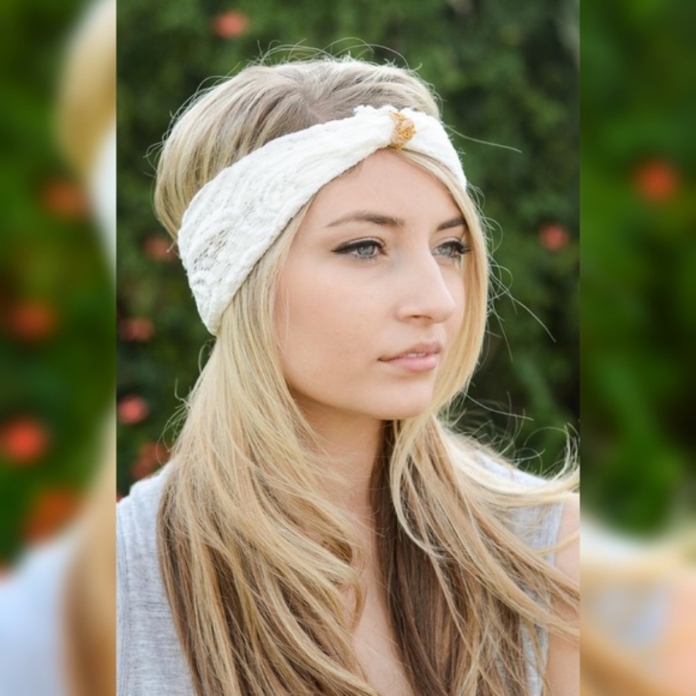 White Elegant Lace Headband - Picture 1 of 3
